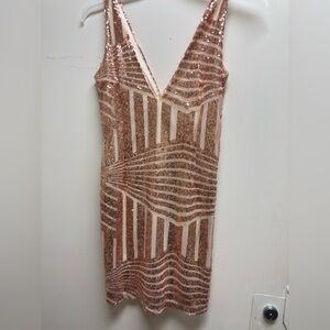 Glamorous Rose Gold Sequin Backless‎ Dress